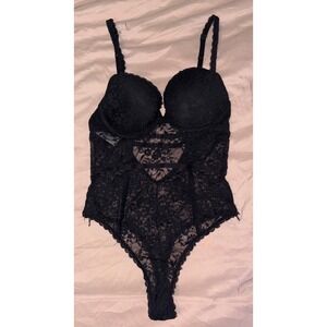 Forever 21‎ Black Lace Underwire Teddy Bodysuit Lingerie, Small
